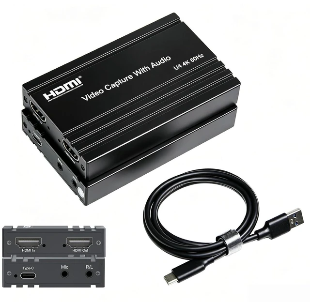 Main image of 4K60 HDMI Capture Card with USB 3.2 Type-C, True 4K@60 Capture & 4K@60 Loop-Out, 1080P240/2K144 High Refresh Rate Capture, Mic/Audio Input, for PS5/Xbox/Switch/PC/OBS Streaming