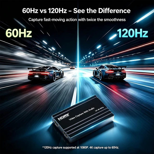 Alt view image 4 of 7 - 4K60 HDMI Capture Card with USB 3.2 Type-C, True 4K@60 Capture & 4K@60 Loop-Out, 1080P240/2K144 High Refresh Rate Capture, Mic/Audio Input, for PS5/Xbox/Switch/PC/OBS Streaming
