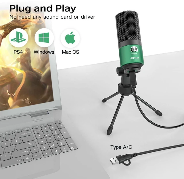 Alt view image 4 of 7 - K669 Green USB Condenser Microphone for Recording, Video Conference
