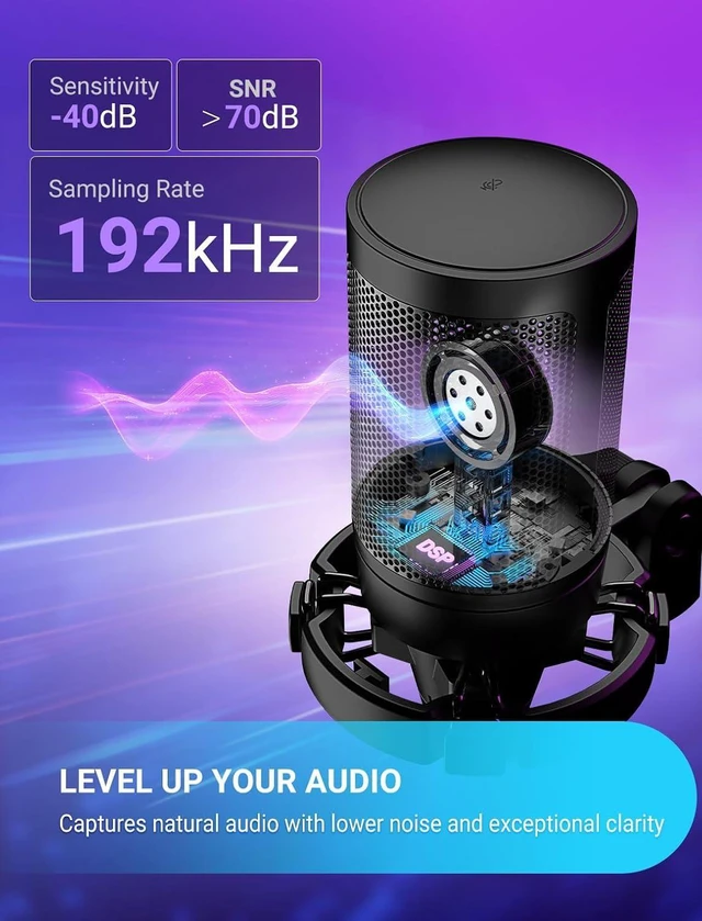 Alt view image 3 of 7 - AmpliGame A6V USB Gaming Microphone, Condenser RGB Mic for Streaming