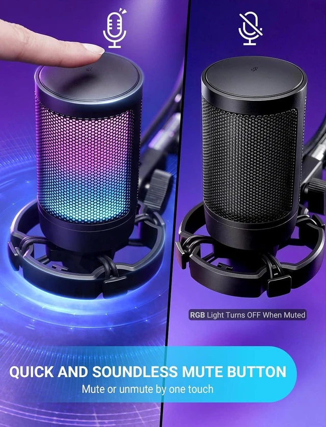 Alt view image 4 of 7 - AmpliGame A6V USB Gaming Microphone, Condenser RGB Mic for Streaming