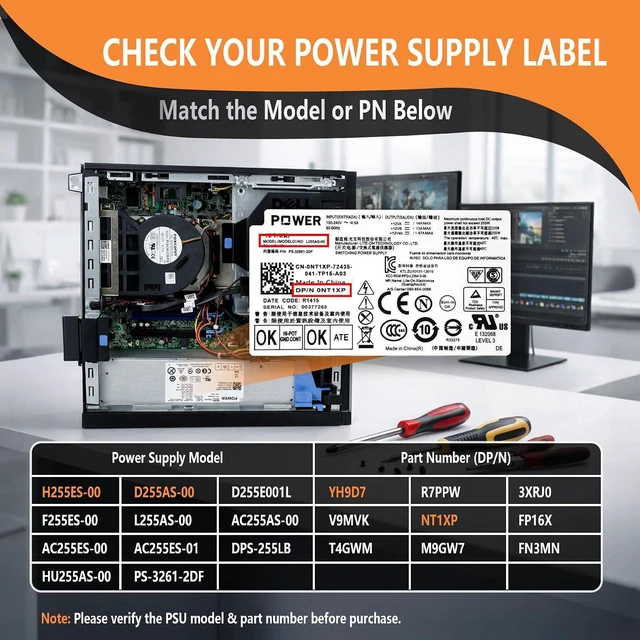 Alt view image 4 of 7 - 255W Power Supply for OptiPlex 3020 7020 9020 T1700 SFF