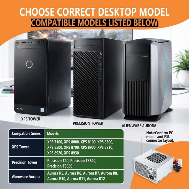 Alt view image 4 of 7 - 460W D460AM-03 Power Supply for XPS 8900 8910 8920 8930