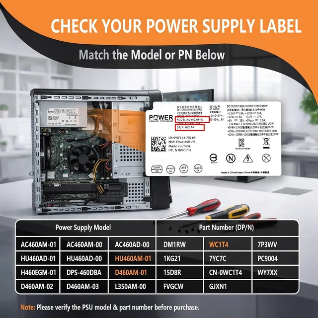 Alt view image 5 of 7 - 460W D460AM-03 Power Supply for XPS 8900 8910 8920 8930