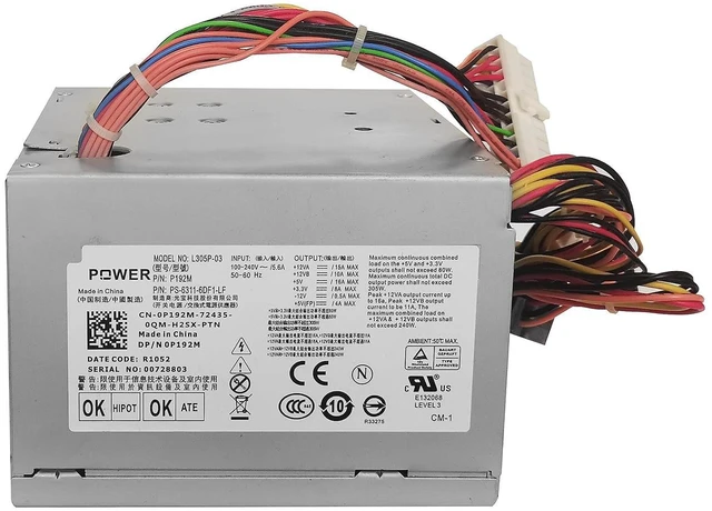 Alt view image 6 of 7 - 305W Power Supply for OptiPlex 360 380 580 745 755 MT