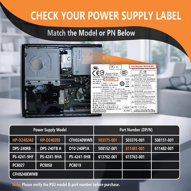 Alt view image 4 of 7 - 240W Power Supply for HP Elite 8000 8100 8200 SFF
