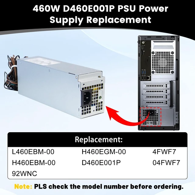 Alt view image 3 of 7 - H460EBM-00 4FWF7 460W Power Supply Compatible with Dell Optiplex 3050 5050 5060 5080 5090 Vostro 3671 7050 7060 7070 060MT 3050MT G5-5090 XPS 8940MT L460EBM-00 D460E001P Power Supply