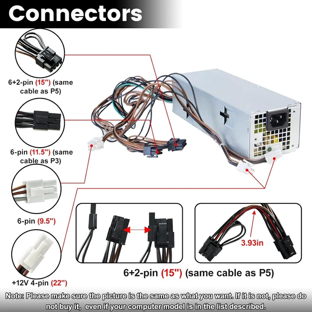 Alt view image 4 of 7 - H460EBM-00 4FWF7 460W Power Supply Compatible with Dell Optiplex 3050 5050 5060 5080 5090 Vostro 3671 7050 7060 7070 060MT 3050MT G5-5090 XPS 8940MT L460EBM-00 D460E001P Power Supply