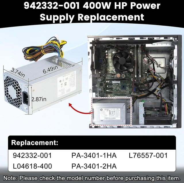 Alt view image 3 of 7 - New 942332-001 400W Power Supply Compatible with HP 280 288 285 480 600 680 800 G3 G4 Power Supply L04618-400 PA-3401-2HA PA-3401-1HA L04618-800