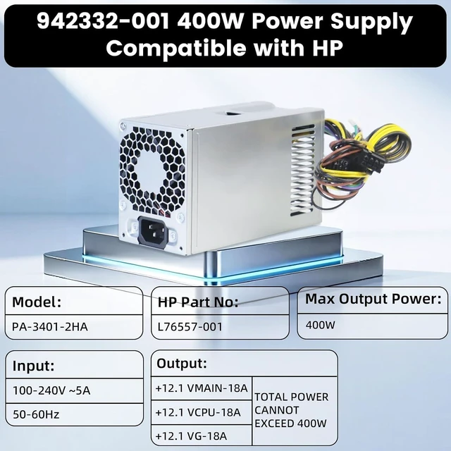 Alt view image 6 of 7 - New 942332-001 400W Power Supply Compatible with HP 280 288 285 480 600 680 800 G3 G4 Power Supply L04618-400 PA-3401-2HA PA-3401-1HA L04618-800