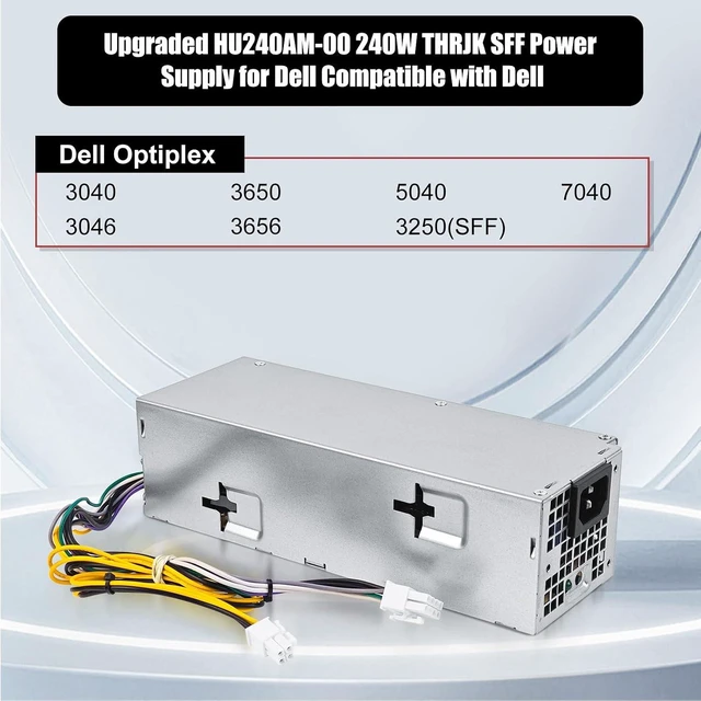 Alt view image 2 of 7 - 240W Power Supply for Dell Inspiron 3650 3656 Optiplex 3040 5040 7040 SFF HU240AM-00 AC240EM-00 L240NM-00 P/N: THRJK 04GTN5 4GTN5 H62JR 2P1RD AC240NM-00 B240NM-00 H62JR 3RK5T HU240NM-00 (8+4p)