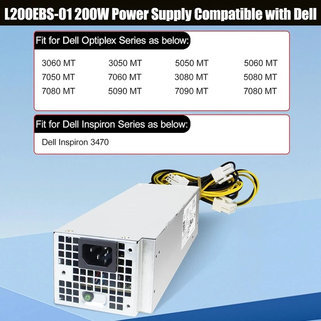 Alt view image 2 of 6 - L200EBS-01 200W Power Supply 5TVM5 Power Supply H200EBS-01 Compatible with Dell Optiplex 3060 3050 3050M 7050 7060 3080 5080 7080MT Dell Inspiron 3470 H200EPS-01 VFXXF PA-2201-3DB K92TW