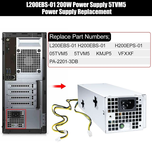 Alt view image 3 of 6 - L200EBS-01 200W Power Supply 5TVM5 Power Supply H200EBS-01 Compatible with Dell Optiplex 3060 3050 3050M 7050 7060 3080 5080 7080MT Dell Inspiron 3470 H200EPS-01 VFXXF PA-2201-3DB K92TW