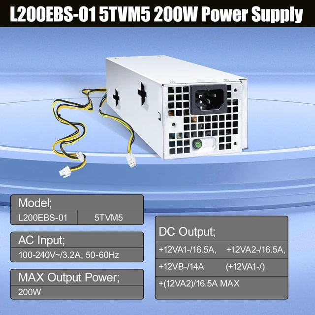 Alt view image 5 of 6 - L200EBS-01 200W Power Supply 5TVM5 Power Supply H200EBS-01 Compatible with Dell Optiplex 3060 3050 3050M 7050 7060 3080 5080 7080MT Dell Inspiron 3470 H200EPS-01 VFXXF PA-2201-3DB K92TW
