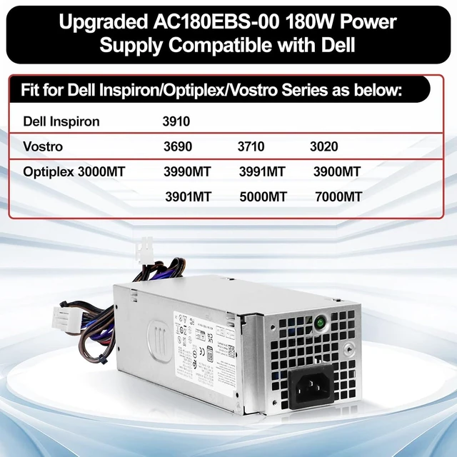 Alt view image 2 of 6 - AC180EBS-00 PCL007 180W Power Supply Replacement for Dell Inspiron 3910 Vostro 3690 3710 Optiplex 3990 3991 3900 3901 7000MT H180EBS-00 D180EBS-00 F3J97 T685J NC77H Power Supply