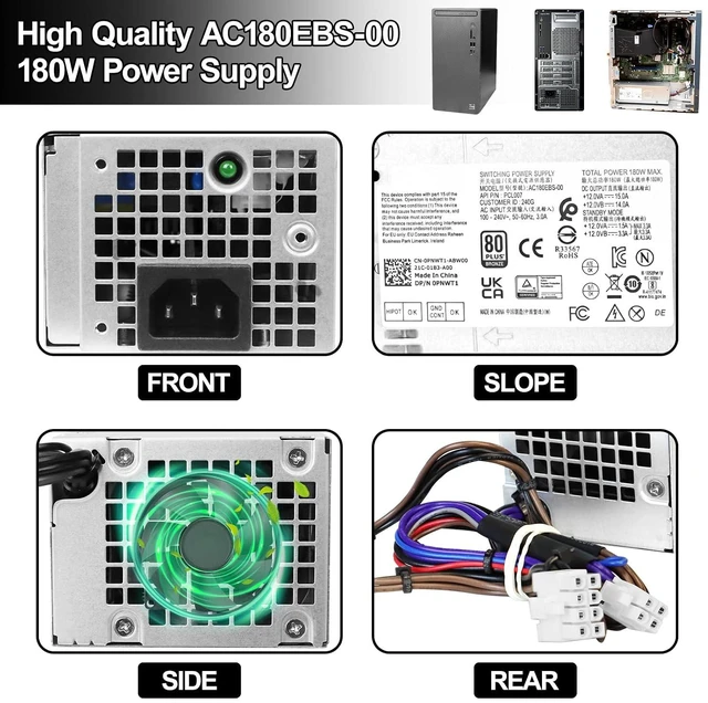 Alt view image 5 of 6 - AC180EBS-00 PCL007 180W Power Supply Replacement for Dell Inspiron 3910 Vostro 3690 3710 Optiplex 3990 3991 3900 3901 7000MT H180EBS-00 D180EBS-00 F3J97 T685J NC77H Power Supply