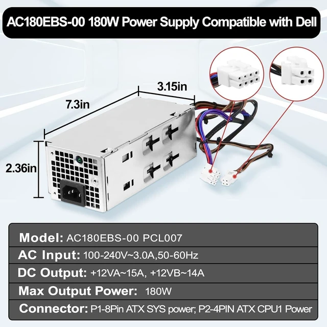 Alt view image 6 of 6 - AC180EBS-00 PCL007 180W Power Supply Replacement for Dell Inspiron 3910 Vostro 3690 3710 Optiplex 3990 3991 3900 3901 7000MT H180EBS-00 D180EBS-00 F3J97 T685J NC77H Power Supply