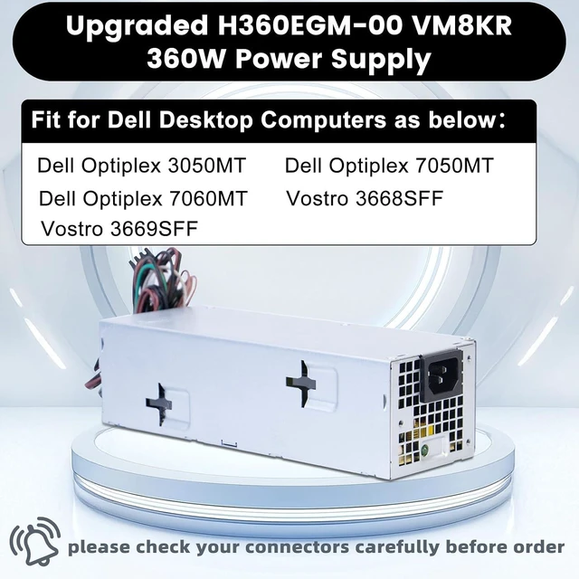 Alt view image 3 of 7 - H360EGM-00 VM8KR 360W Power Supply Compatible with Dell Optiplex 3050 7050 7060 3050MT 7050MT 7060MT Vostro 3668 3669 SFF 0VM8KR D360E001L L360EGM-00 8HKG7 (8Pin+6Pin+4Pin Connector)