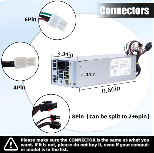Alt view image 4 of 7 - H360EGM-00 VM8KR 360W Power Supply Compatible with Dell Optiplex 3050 7050 7060 3050MT 7050MT 7060MT Vostro 3668 3669 SFF 0VM8KR D360E001L L360EGM-00 8HKG7 (8Pin+6Pin+4Pin Connector)