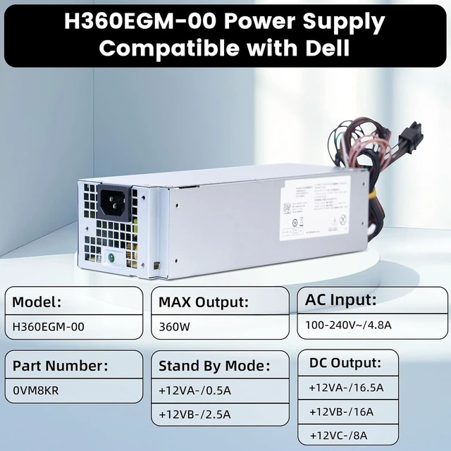 Alt view image 5 of 7 - H360EGM-00 VM8KR 360W Power Supply Compatible with Dell Optiplex 3050 7050 7060 3050MT 7050MT 7060MT Vostro 3668 3669 SFF 0VM8KR D360E001L L360EGM-00 8HKG7 (8Pin+6Pin+4Pin Connector)