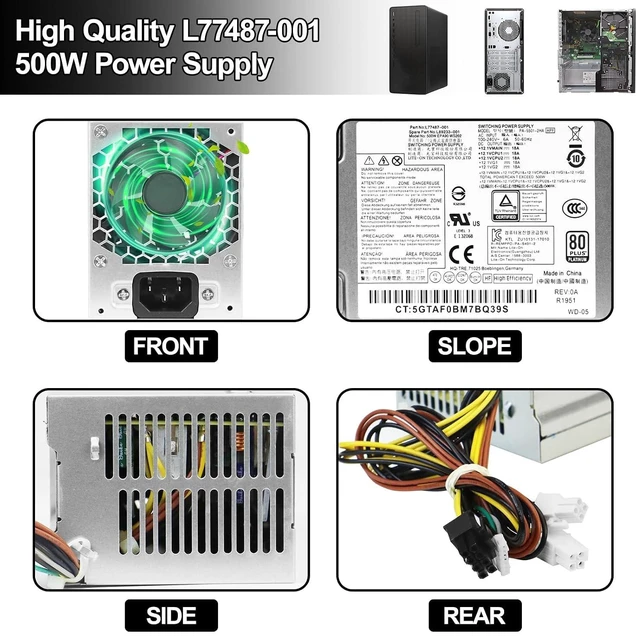 Alt view image 5 of 6 - L77487-001 L89233-001 500W PSU Power Supply Compatible with HP 280 G8 Pro Z2 G5 Festo Replacement Parts L77487-003 L81009-800 PA-5501-2HA DPS-500AB-51 TE01 TG01 Power Supply