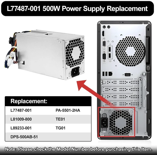 Alt view image 3 of 6 - L77487-001 L89233-001 500W PSU Power Supply Compatible with HP 280 G8 Pro Z2 G5 Festo Replacement Parts L77487-003 L81009-800 PA-5501-2HA DPS-500AB-51 TE01 TG01 Power Supply