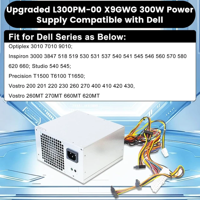 Alt view image 3 of 7 - Li-Sun L300PM-00 300W PS-6301-06D Power Supply Compatible with Dell 3847 MT Power Supply Dell Optiplex Inspiron Studio Precision Vostro Computer Replaces HU300PM-00 B300NM-00 L265EM-00 PowerSupply