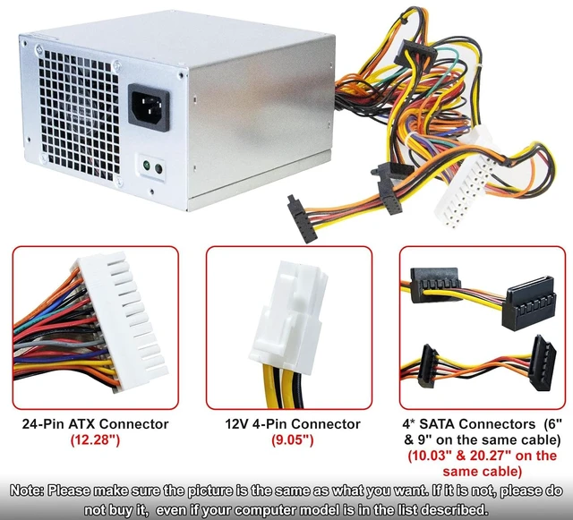 Alt view image 4 of 7 - Li-Sun L300PM-00 300W PS-6301-06D Power Supply Compatible with Dell 3847 MT Power Supply Dell Optiplex Inspiron Studio Precision Vostro Computer Replaces HU300PM-00 B300NM-00 L265EM-00 PowerSupply
