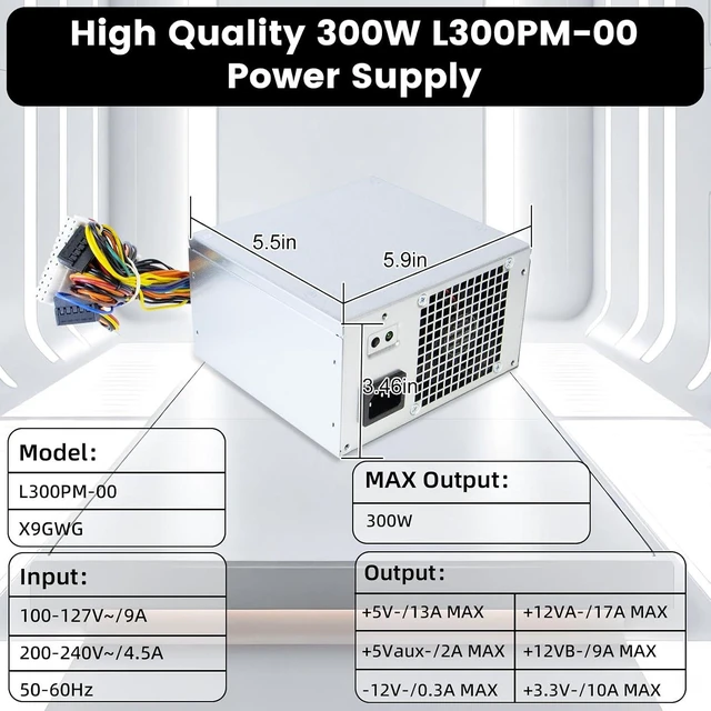Alt view image 6 of 7 - Li-Sun L300PM-00 300W PS-6301-06D Power Supply Compatible with Dell 3847 MT Power Supply Dell Optiplex Inspiron Studio Precision Vostro Computer Replaces HU300PM-00 B300NM-00 L265EM-00 PowerSupply