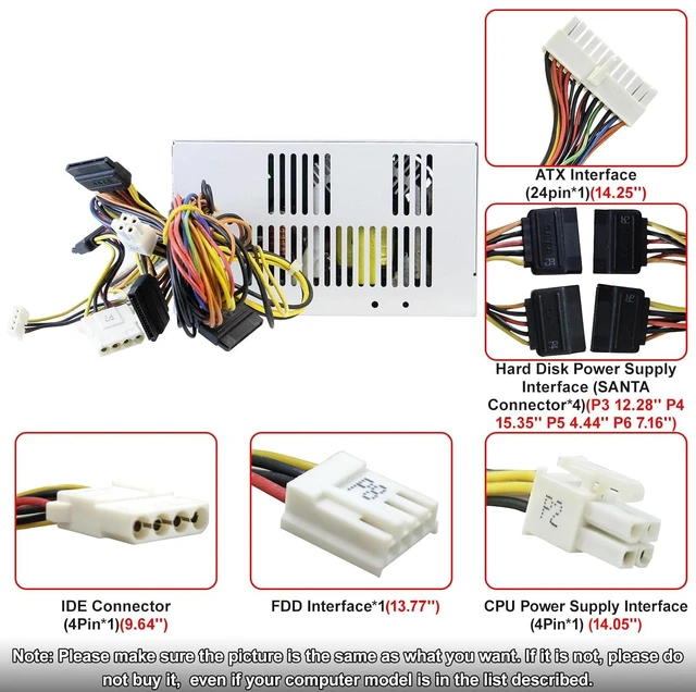 Alt view image 4 of 7 - 300W P3017F3P LF J036N XW600 Power Supply Replacement for Dell Vostro, Studio Precision Series Mini Towers Systems PS-5301-08, D300R002L PS-6301-6 DPS-300AB-24 DPS-300AB-24 G Power Supply