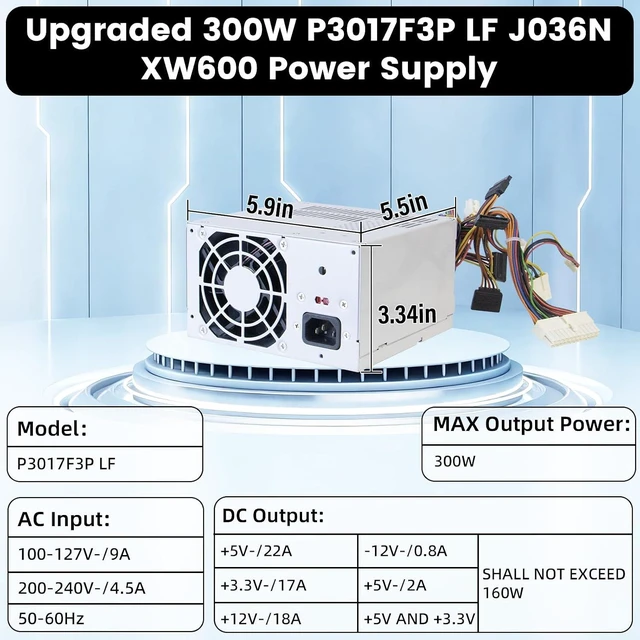 Alt view image 6 of 7 - 300W P3017F3P LF J036N XW600 Power Supply Replacement for Dell Vostro, Studio Precision Series Mini Towers Systems PS-5301-08, D300R002L PS-6301-6 DPS-300AB-24 DPS-300AB-24 G Power Supply