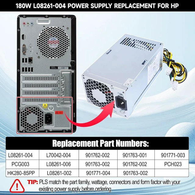 Alt view image 3 of 7 - L08261-004 180W PCH023 Power Supply Compatible with HP ProDesk G5 Pavilion 590-p0XXX 590-P0097CB PCG003 HK280-85PP L70042-004 L08261-006 901763-001 Entl18 SFF Power Supply