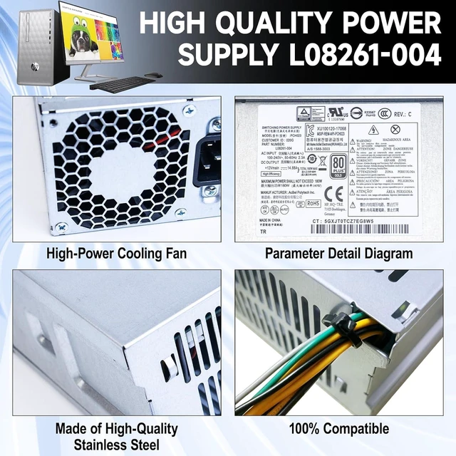 Alt view image 5 of 7 - L08261-004 180W PCH023 Power Supply Compatible with HP ProDesk G5 Pavilion 590-p0XXX 590-P0097CB PCG003 HK280-85PP L70042-004 L08261-006 901763-001 Entl18 SFF Power Supply