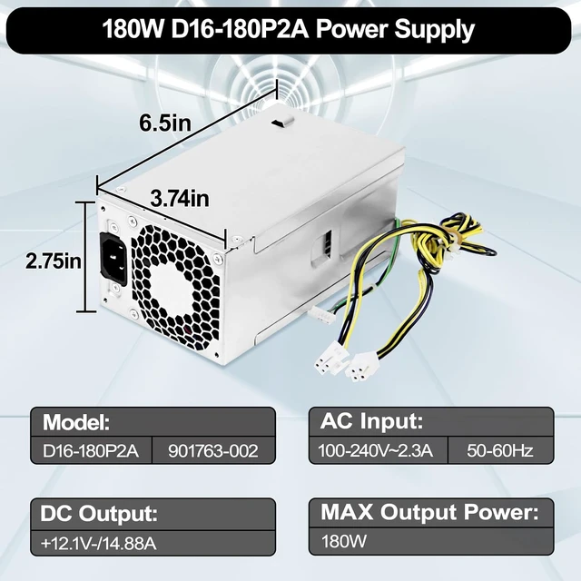 Alt view image 6 of 6 - D16-180P2A L08261-002 180W Power Supply Compatible with HP ProDesk 800 G3 600 G3 SFF L08261-001 901763-002 901765-003 901761-003 901764-003 901763-001 901762-002 901771-004 901771-003 901771-002