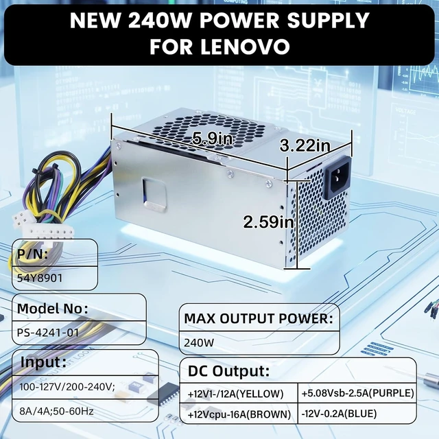 Alt view image 5 of 7 - PS-4241-01 240W Power Supply Compatible with Lenovo Edge 92 93 ThinkCentre M73 M78 M82 M83 M92 M93 Thinkstation E31 SFF 54Y8849 PS-4241-02 54Y8901 54Y8878 PS-3181-02 PCB020 FSP240-40SBV