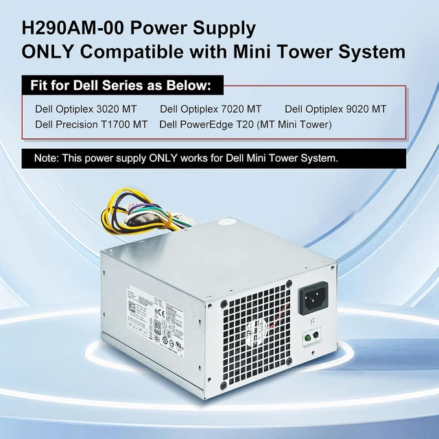 Alt view image 2 of 7 - H290AM-00 290W Power Supply Compatible with Dell Optiplex 3020 7020 9020/ Precision T1700/ PowerEdge T20 (MT Mini Tower) Power Supply RVTHD KPRG9 HYV3H D290A001L L290AM-00 PS-3291-1DF H290EM-00