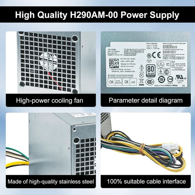 Alt view image 5 of 7 - H290AM-00 290W Power Supply Compatible with Dell Optiplex 3020 7020 9020/ Precision T1700/ PowerEdge T20 (MT Mini Tower) Power Supply RVTHD KPRG9 HYV3H D290A001L L290AM-00 PS-3291-1DF H290EM-00