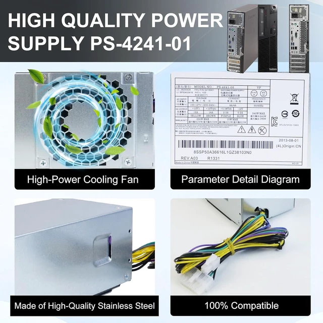 Alt view image 6 of 7 - PS-4241-01 240W Power Supply Compatible with Lenovo Edge 92 93 ThinkCentre M73 M78 M82 M83 M92 M93 Thinkstation E31 SFF 54Y8849 PS-4241-02 54Y8901 54Y8878 PS-3181-02 PCB020 FSP240-40SBV