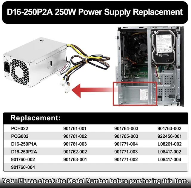 Alt view image 3 of 6 - D16-250P1A L08417-002 250W Power Supply Compatible with HP ProDesk 280 282 600 800 G3 480 400 G4 PCH022 L08417-004 901760-002 901761-001 901760-001 PA-2251-5 D16-250P2A Power Supply