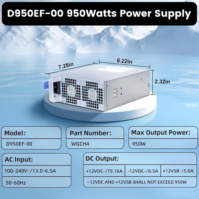 Alt view image 5 of 7 - New D950EF-00 WGCH4 950W Power Supply Replacement for Dell Precision T5820 T7820 CXV28 T5920 T7920 Work Station Repair Rrplaces AC950EF-00 H950EF-00 WGCH4 CXV28 V7594 Hot-Swappable PSU