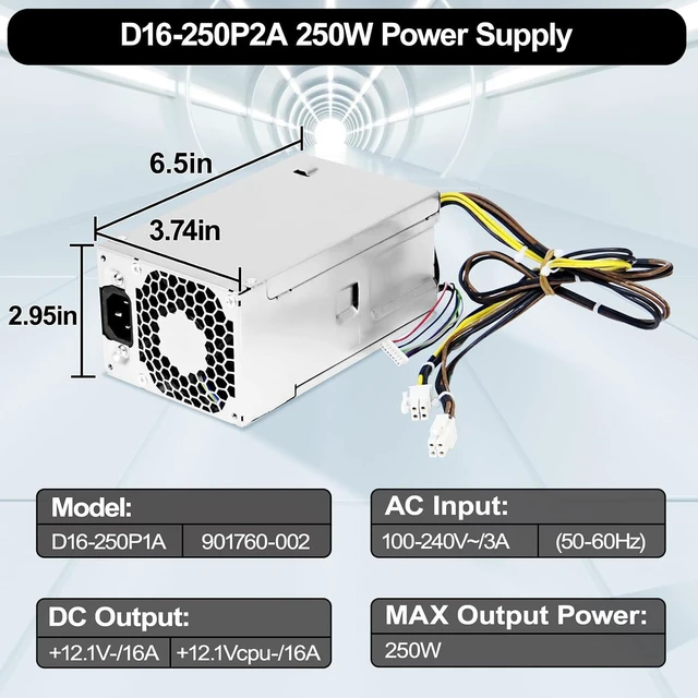 Alt view image 6 of 6 - D16-250P1A L08417-002 250W Power Supply Compatible with HP ProDesk 280 282 600 800 G3 480 400 G4 PCH022 L08417-004 901760-002 901761-001 901760-001 PA-2251-5 D16-250P2A Power Supply