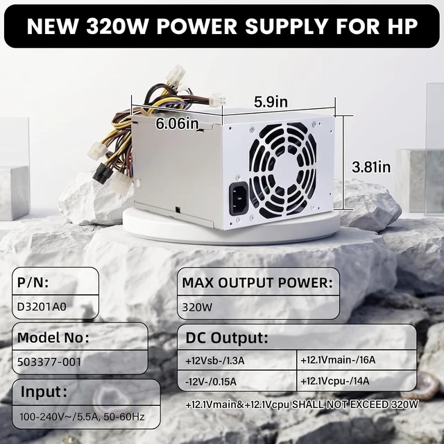 Alt view image 4 of 7 - 503377-001 320W Power Supply D10-320P2A Power Supply Compatible with HP MT 6000 6200 6300 8000 8200 Z200 CFH-0320EWWA Replacement for DPS-320NB 611484-001 613764-001 613765-0016+6+4pin