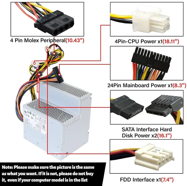 Alt view image 3 of 7 - New F255E-01 N249M 255W Power Supply Compatible with Dell Optiplex 580 760 780 960 980 DT PSU Replacement Parts D255P-00 AC255AD-00 L255P-01 V6V76 RM110 FR597 for Dell Power Supply