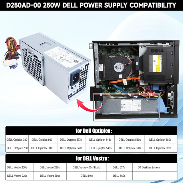 Alt view image 2 of 7 - D250AD-00 H250ad-00 250W Power Supply F250AD-00 PSU Fit for Dell Optiplex 390 3010 99 790 DT 530s 537s 540s 545s 546s 560s 570s 580s Vostro 200s 220s 230s 400s Studio 540s Slim DT L250NS-00