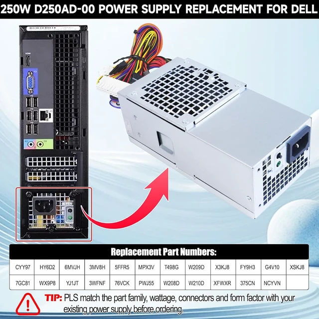 Alt view image 3 of 7 - D250AD-00 H250ad-00 250W Power Supply F250AD-00 PSU Fit for Dell Optiplex 390 3010 99 790 DT 530s 537s 540s 545s 546s 560s 570s 580s Vostro 200s 220s 230s 400s Studio 540s Slim DT L250NS-00