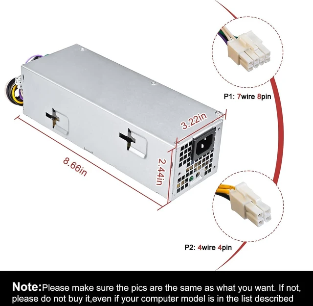 Alt view image 2 of 2 - B240NM-00 L240NM-00 240W Power Supply Compatible with Inspiron 3650 3656 Optiplex 3040 5040 7040 SFF HU240AM-00 AC240EM-00 THRJK 04GTN5 4GTN5 H62JR 2P1RD AC240NM-00 H62JR 3RK5T
