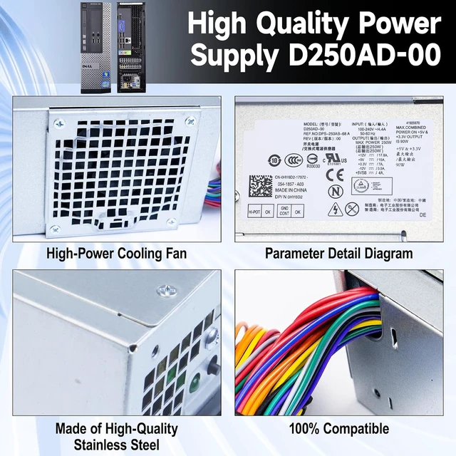 Alt view image 5 of 7 - D250AD-00 H250ad-00 250W Power Supply F250AD-00 PSU Fit for Dell Optiplex 390 3010 99 790 DT 530s 537s 540s 545s 546s 560s 570s 580s Vostro 200s 220s 230s 400s Studio 540s Slim DT L250NS-00