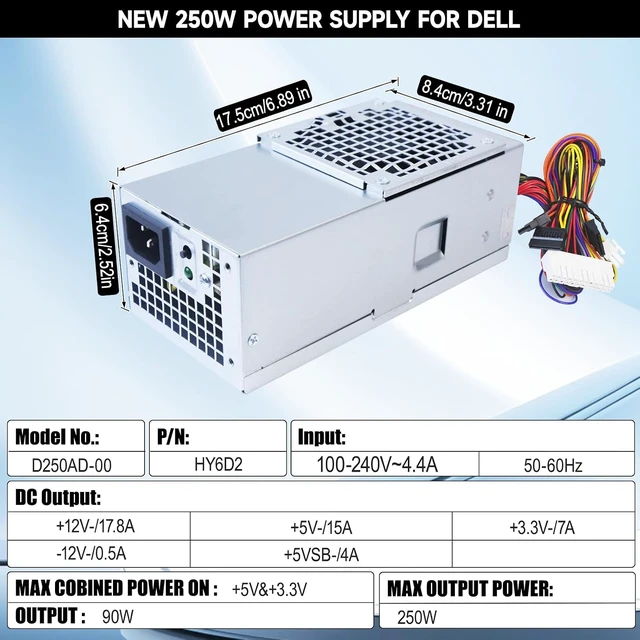 Alt view image 4 of 7 - D250AD-00 H250ad-00 250W Power Supply F250AD-00 PSU Fit for Dell Optiplex 390 3010 99 790 DT 530s 537s 540s 545s 546s 560s 570s 580s Vostro 200s 220s 230s 400s Studio 540s Slim DT L250NS-00