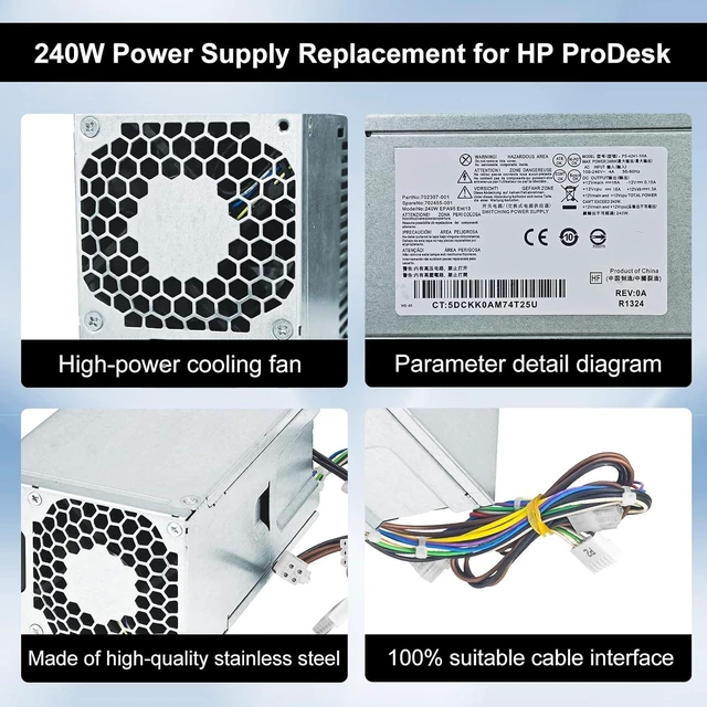 Alt view image 5 of 6 - PS-4241-1HA 240W 702307-001 Power Supply Compatible with for HP ProDesk 400 600 800 G1 G2 SFF, 702307-001,702307-002, 751884-001, 751886-001 240watts hp 240w Power Supply