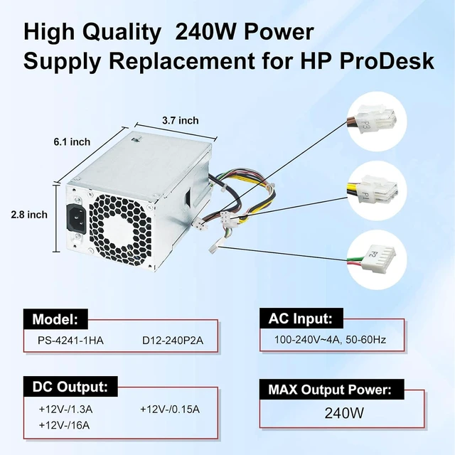 Alt view image 6 of 6 - PS-4241-1HA 240W 702307-001 Power Supply Compatible with for HP ProDesk 400 600 800 G1 G2 SFF, 702307-001,702307-002, 751884-001, 751886-001 240watts hp 240w Power Supply